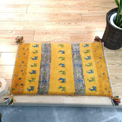 ペルシャ絨毯　ギャッベ　イエロー×グレー　グラデーション柄　78×50　玄関マット 1枚目の画像