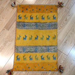 ペルシャ絨毯　ギャッベ　イエロー×グレー　グラデーション柄　78×50　玄関マット 3枚目の画像