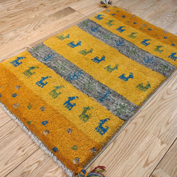 ペルシャ絨毯　ギャッベ　イエロー×グレー　グラデーション柄　78×50　玄関マット 4枚目の画像