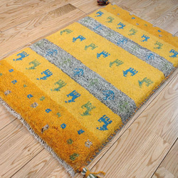 ペルシャ絨毯　ギャッベ　イエロー×グレー　グラデーション柄　78×50　玄関マット 5枚目の画像