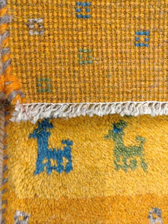 ペルシャ絨毯　ギャッベ　イエロー×グレー　グラデーション柄　78×50　玄関マット 6枚目の画像