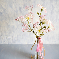 【ノウゼンカズラとピンクカスミソウ】｜アーティフィシャルフラワー 花瓶アレンジ| 春｜ギフト・インテリア雑貨 3枚目の画像