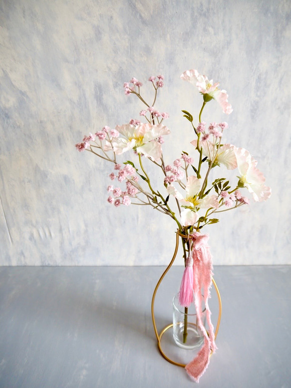 【ノウゼンカズラとピンクカスミソウ】｜アーティフィシャルフラワー 花瓶アレンジ| 春｜ギフト・インテリア雑貨 3枚目の画像