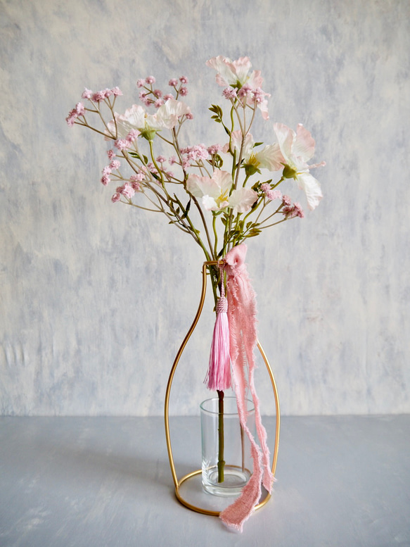 【ノウゼンカズラとピンクカスミソウ】｜アーティフィシャルフラワー 花瓶アレンジ| 春｜ギフト・インテリア雑貨 6枚目の画像