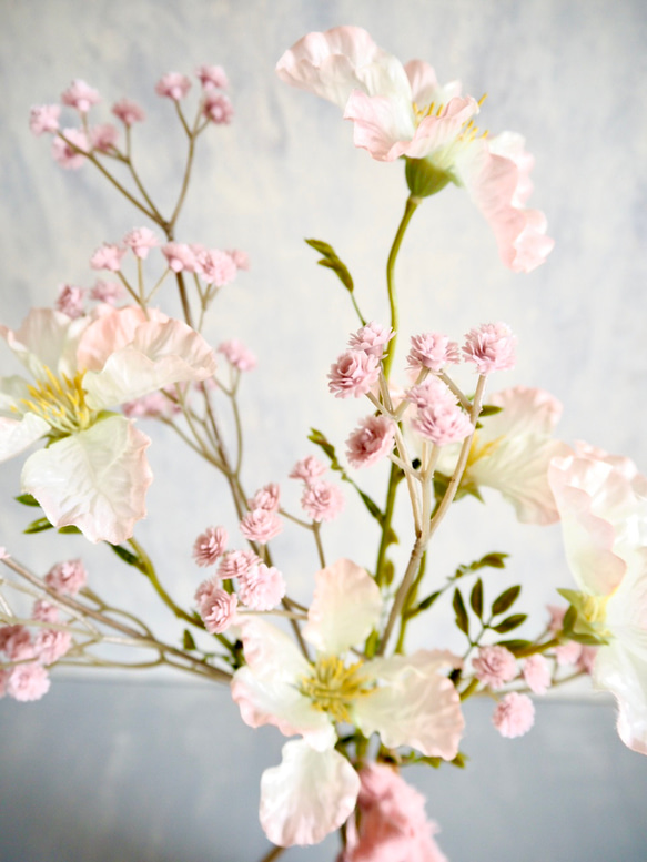 【ノウゼンカズラとピンクカスミソウ】｜アーティフィシャルフラワー 花瓶アレンジ| 春｜ギフト・インテリア雑貨 5枚目の画像
