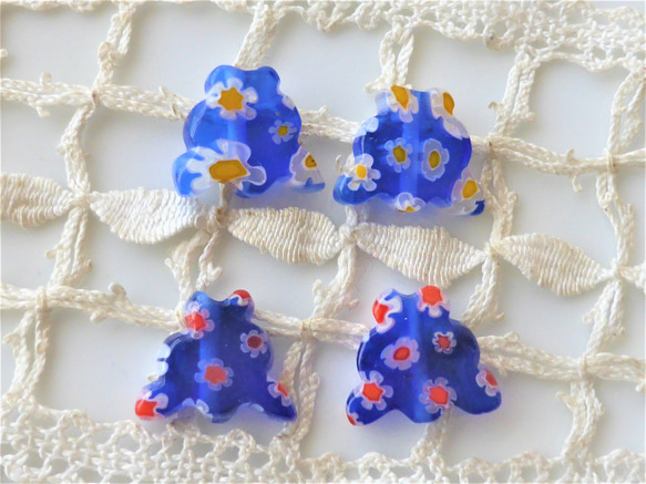 ミルフィオレ　花模様のツリー青　チェコビーズCzech Glass Beads２個 3枚目の画像