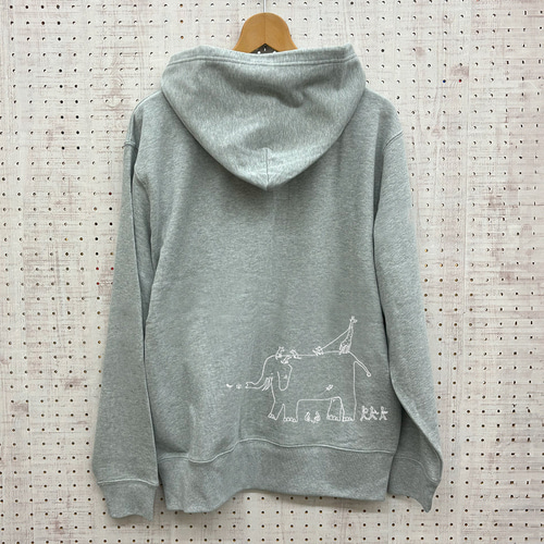 ぞうときりん ジップパーカー グレー インク白 春 冬 秋 綿100