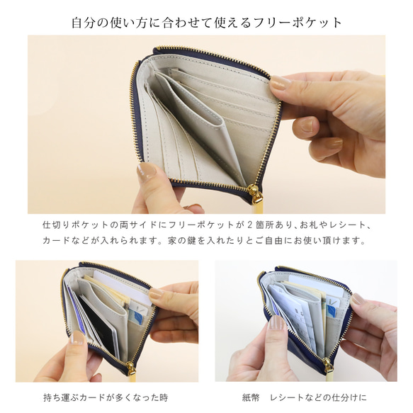 【型ブルー】クロコダイル型押しレザー/高級感のある薄くて軽いコンパクトミニL字財布/コンパクト財布 8枚目の画像