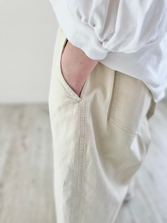 S～LL 丈カット可 ゴムが選べる 透けない白パンツ！ゆるダボ 総ゴム 一年中着られる生成りデニムパンツ 15枚目の画像