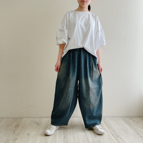 インディゴ】まるでパジャマみたいなデニムパンツ ゴムが選べる タック