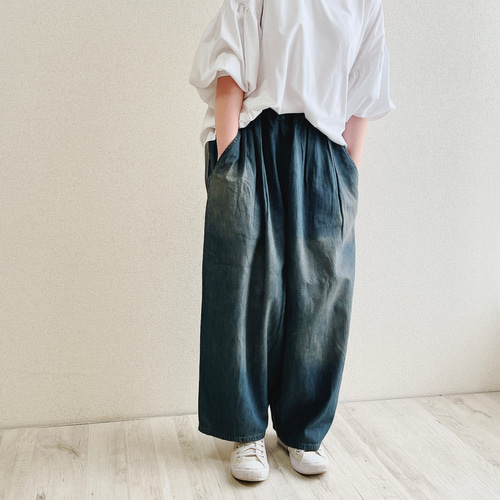 インディゴ】まるでパジャマみたいなデニムパンツ ゴムが選べる