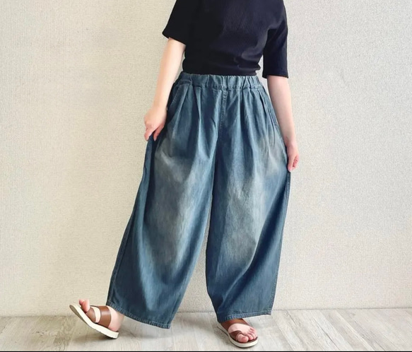インディゴ】まるでパジャマみたいなデニムパンツ ゴムが選べる