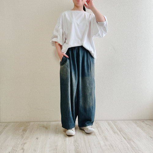 インディゴ】まるでパジャマみたいなデニムパンツ ゴムが選べる