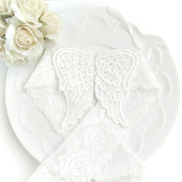 天使の羽衿 衣紋に羽が生える半襟 純白 2枚目の画像