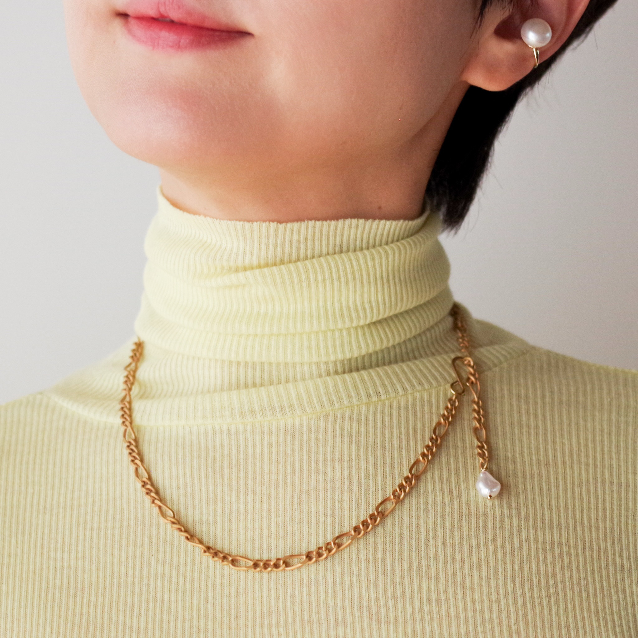 【累計販売数240点以上！】世界に一つの淡水パール×希少k24純金gpヴィンテージチェーン マルチネックレス