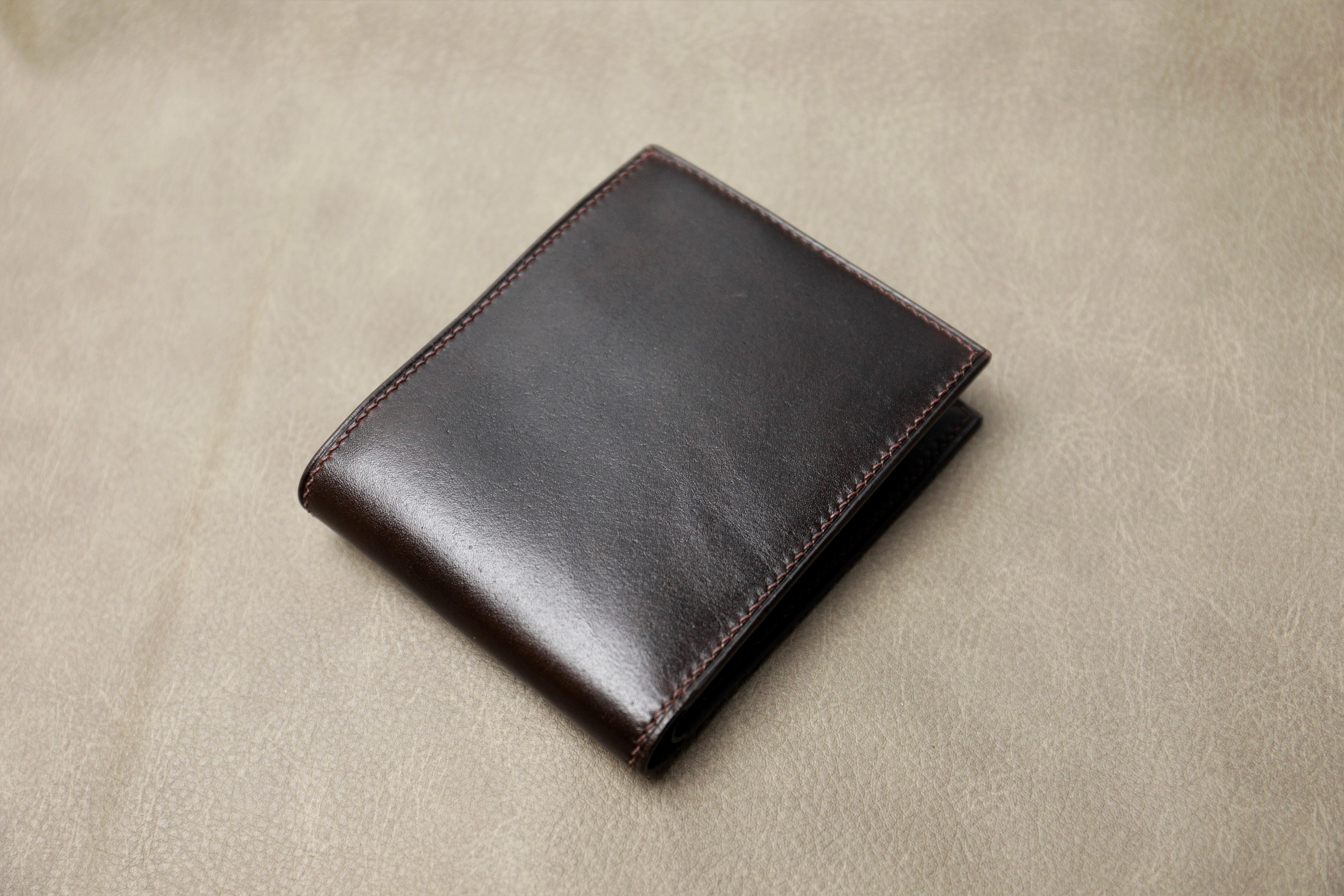 全て手縫い イタリアンレザー　本牛革　二つ折り財布 レザー 2つ折り 男性 メンズ ダックブラウン WV1