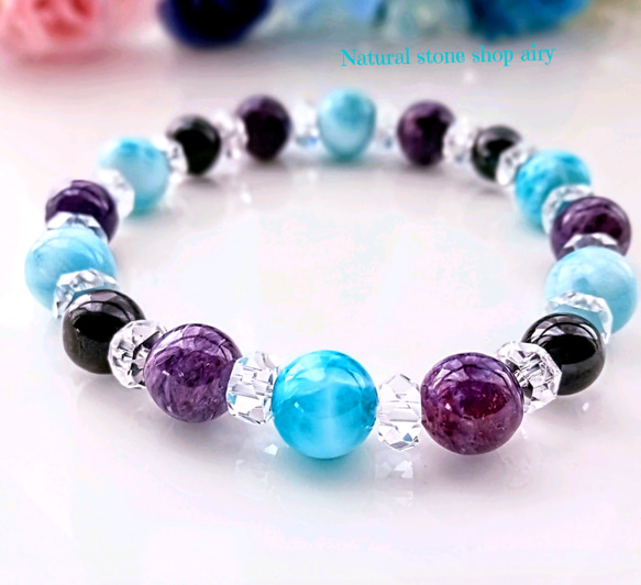 ✿天然色ラリマー✴チャロアイト✴スギライト〘三大ヒーリングストーン1５cmブレス 限定✿極上天然色ラリマー✴チャロアイト✴スギライト〘三大ヒーリング