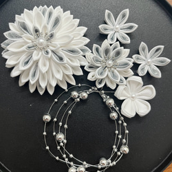 つまみ細工　髪飾り　ダリアセット　選べるゴールドシルバー 4枚目の画像