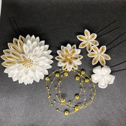 つまみ細工　髪飾り　ダリアセット　選べるゴールドシルバー 5枚目の画像