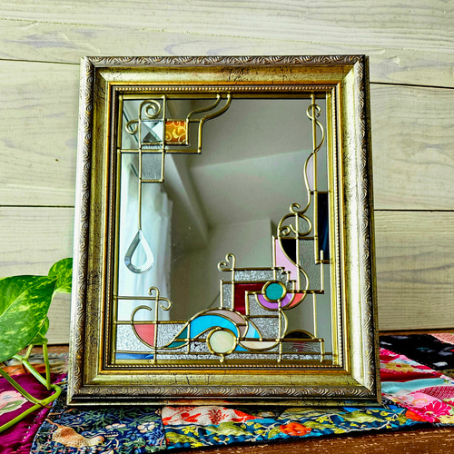 受注：『ArtDeco』アンティーク調ゴールド額ミラー ドレッサー・ミラー