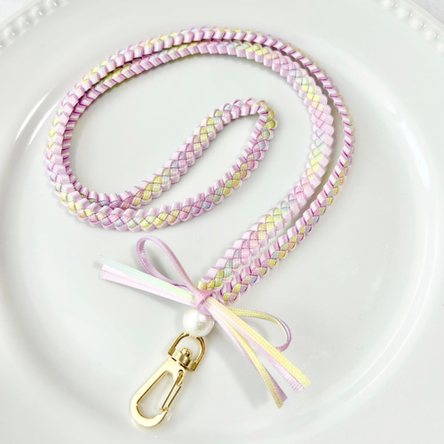 再販×9♡リボンレイのネックストラップ（ラベンダー×パステル