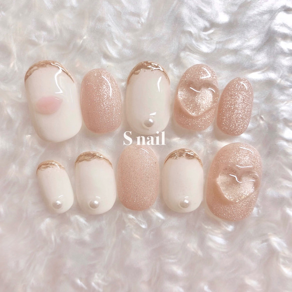 ネイルチップ くすみピンク リップ マグネットネイル フレンチネイル  