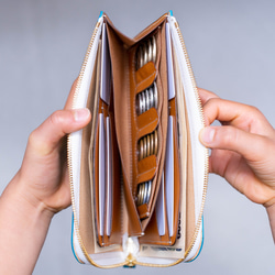 小銭を並べて収納 L字ファスナーロングウォレット【 エメラルドブルーグラデーション 】 14枚目の画像