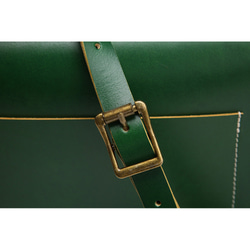 ショルダーバッグ 本革 ヌメ革 斜めがけ 背面ポケット付き レディースバッグ グリーン 緑 094 7枚目の画像
