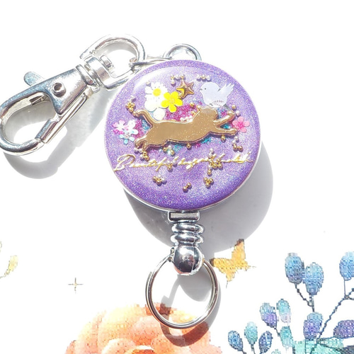 再販】レジンアクセサリー ジャンプする猫 リールキーホルダー