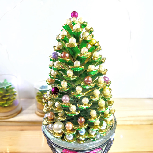 クリスマスツリー 松ぼっくり、オーナメント付き 緑 ks019 ハンドメイド 大王松 松ぼっくり ツリー オーナメント