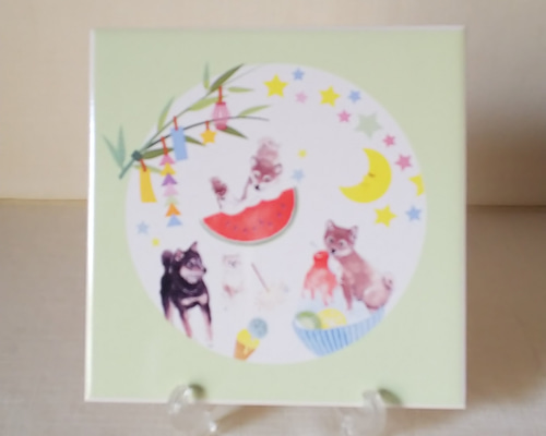 SALE】柴犬さんの七夕・インテリアタイル「ポーセラーツ