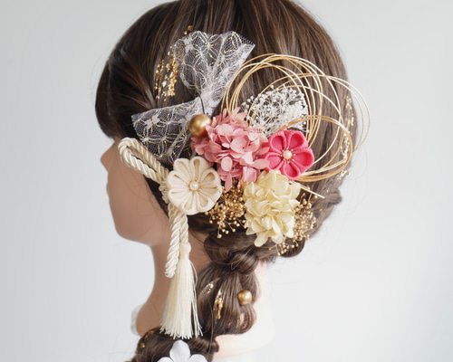 つまみ細工髪飾り アーティフィシャルフラワー髪飾り 髪飾り 結婚式 成人式 N7 つまみ細工 髪飾り ピンク 卒業式 袴 結婚式 ドライフラワー