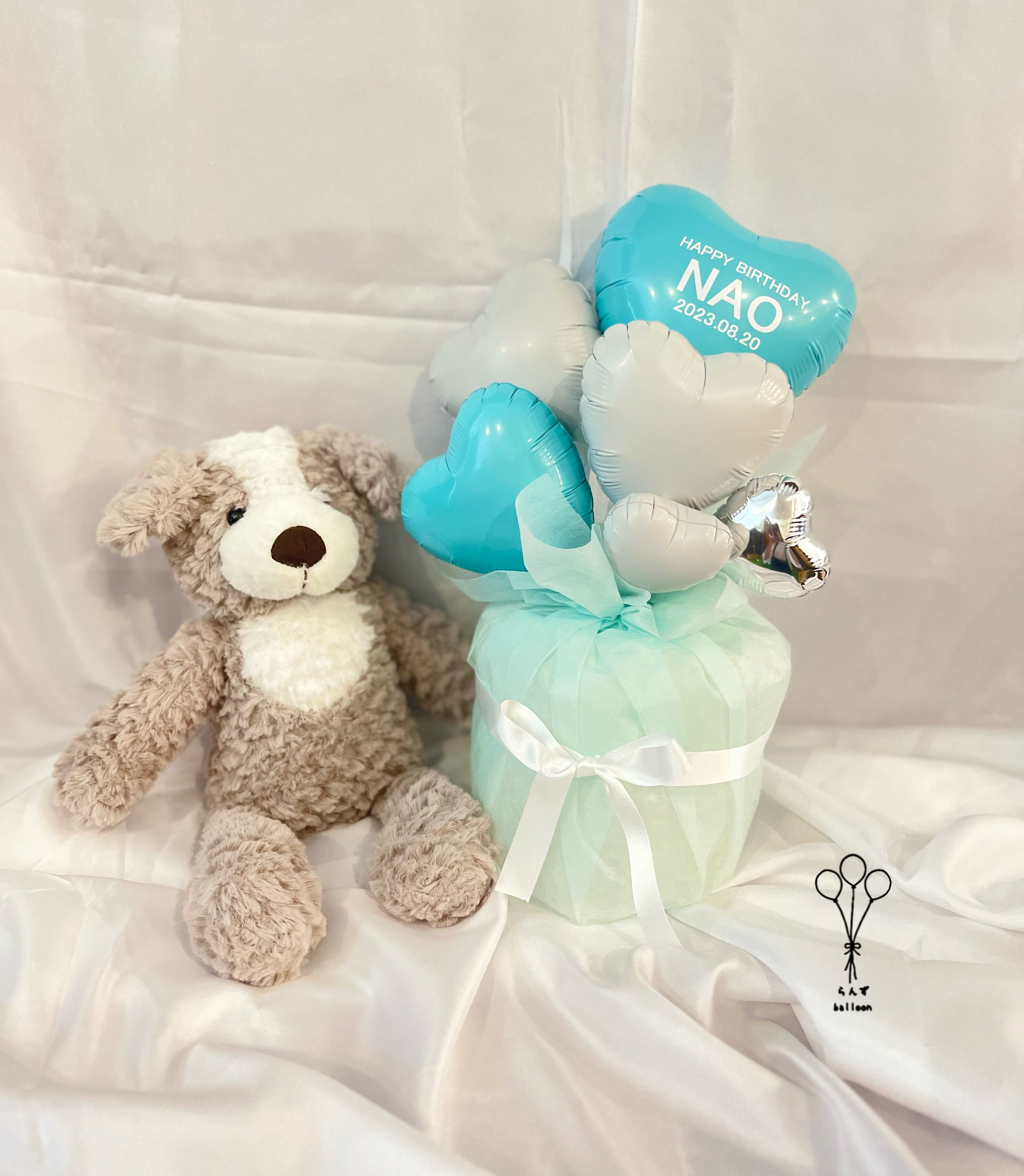 ライトブルー　おむつケーキ　おむつバルーン　バルーンギフト　出産祝い　ベビー　名入れ　文字入れ　ベビーシャワー