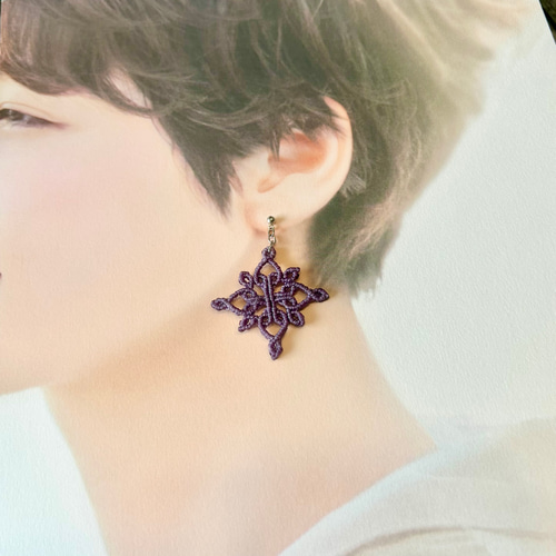 幾何学模様のマクラメピアス（イヤリング）曼荼羅モチーフ ピアス