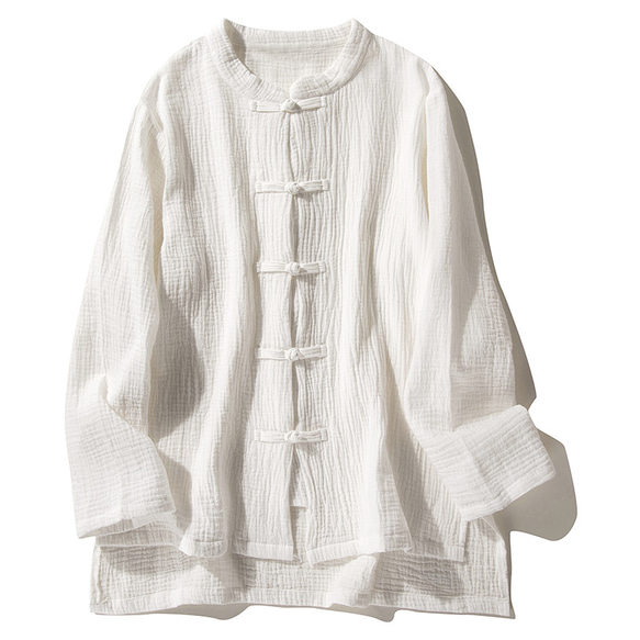 綿麻長袖トップス 柔らかい綿麻シャツ レトロ 武術服 太極拳服 ノット