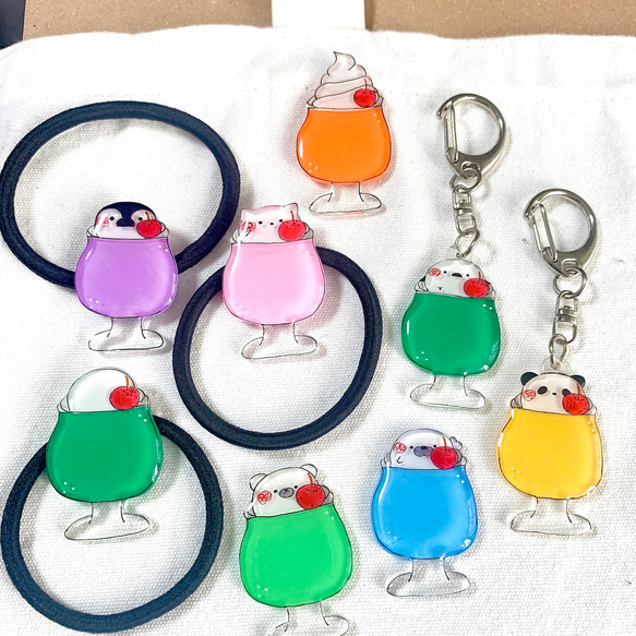 名入れ可】クリームソーダ ヘアゴム/ブローチ/マグネット/キーホルダー  