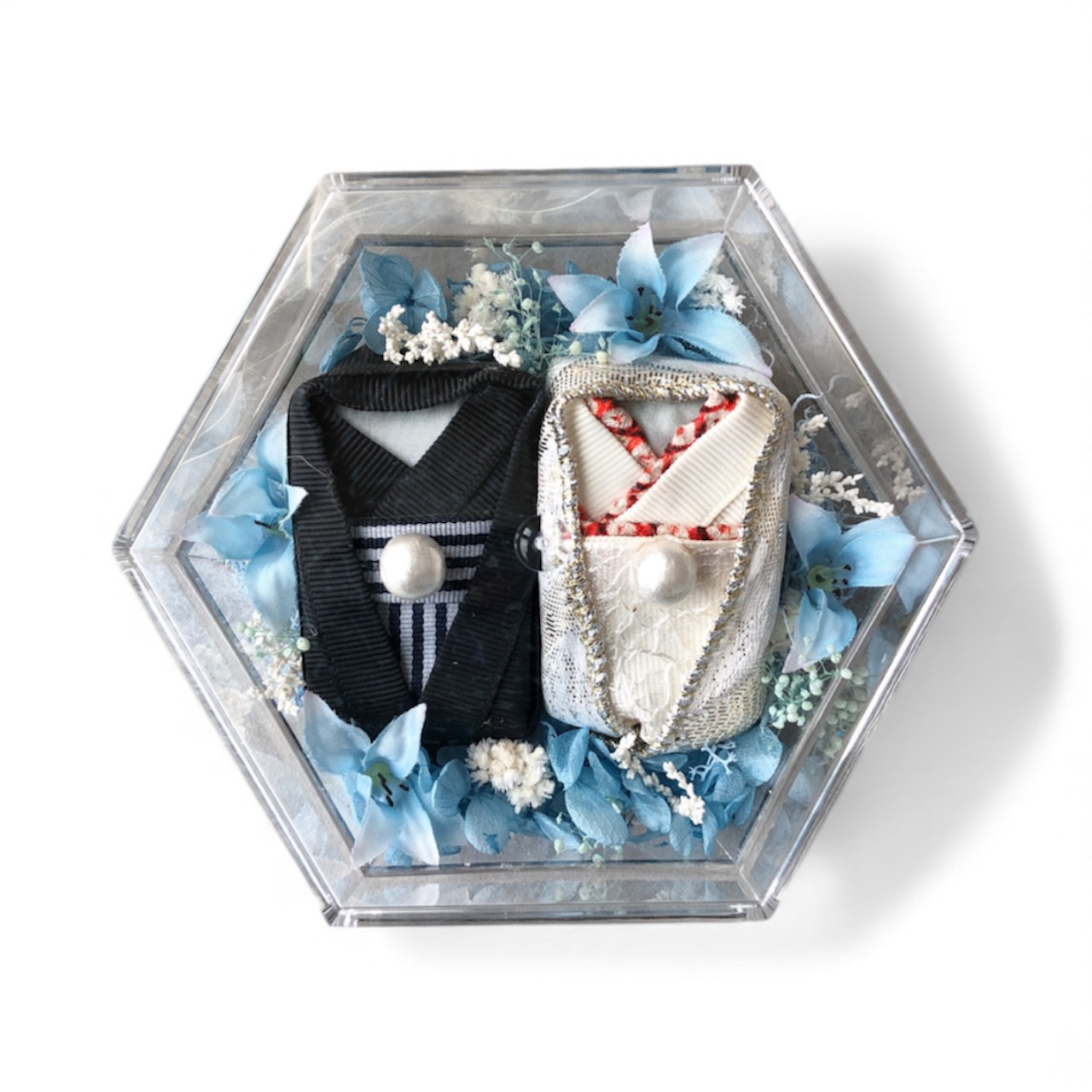 割れない!アクリルケース入り白無垢リングピロー〜BLUE~/リングピロー/和装婚/和装ウェディング/白無垢/結婚式