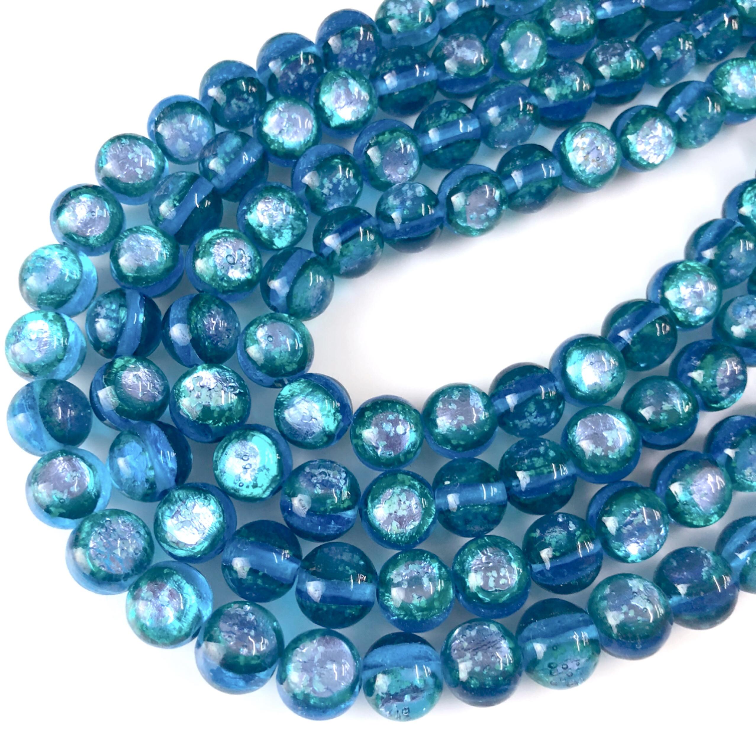 コウリブルー 8mm 連売り 蓄光 ホタルガラス 沖縄とんぼガラス とんぼ玉 夜光タイプ