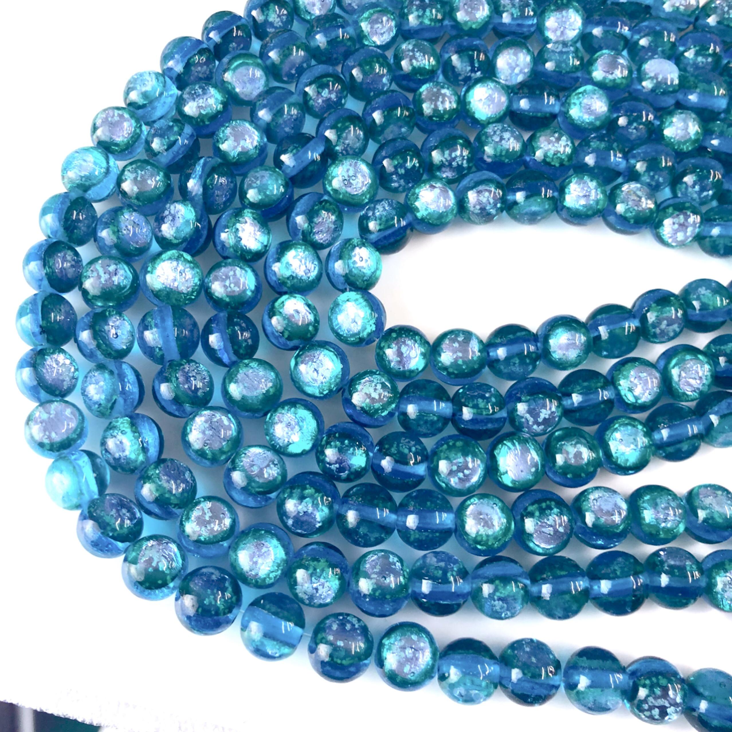 コウリブルー 8mm 連売り 蓄光 ホタルガラス 沖縄とんぼガラス とんぼ玉 夜光タイプ