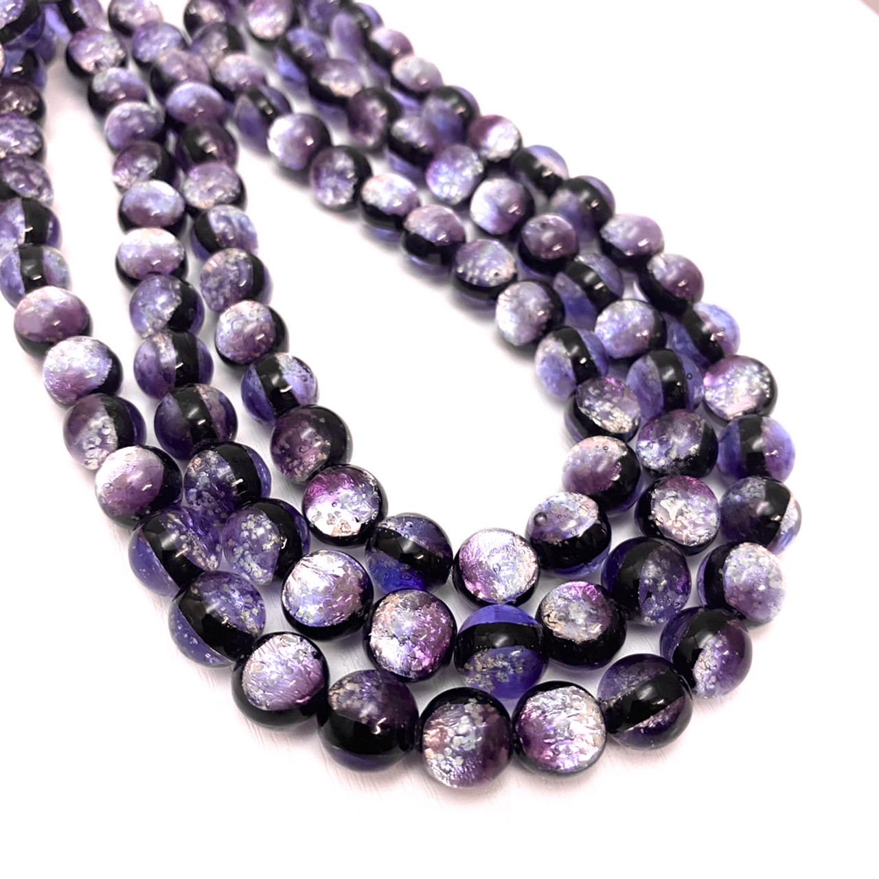 蓄光 マリンパープル ホタルガラス 10mm 連売り 40粒 蓄光 ホタルガラス 沖縄とんぼガラス とんぼ玉 夜光タイプ