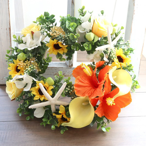 商品名【南美】あいみょん♥ハイビスカスの花束風スワッグリース＊夏リース 商品名【南美】あいみょん様専用♥ハイビスカスの花束風スワッグ