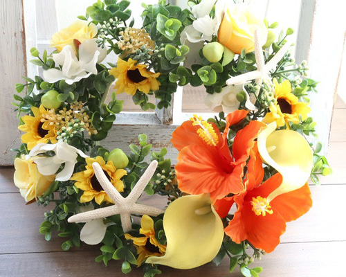 商品名【南美】あいみょん♥ハイビスカスの花束風スワッグリース＊夏リース 商品名【南美】あいみょん様専用♥ハイビスカスの花束風スワッグ