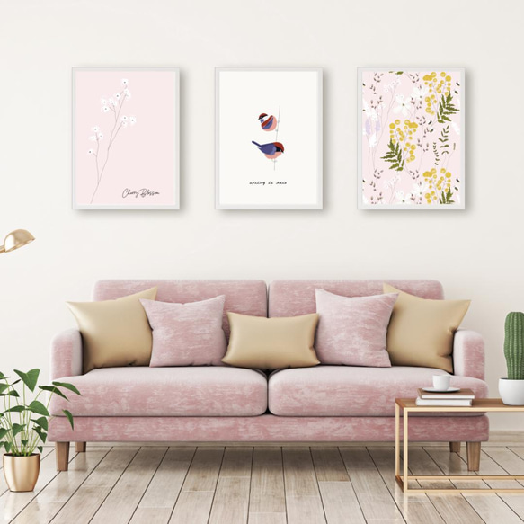 春の北欧ポスター　小鳥 / i0545 /  ミモザと桜と小鳥　インテリアポスター 9枚目の画像