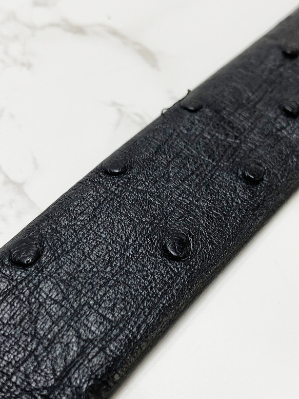 日本製　クライン・カルー　オーストリッチ　３０㎜巾　上質　ベルト　無双　真鍮磨き上げ金具　エキゾチックレザー 6枚目の画像