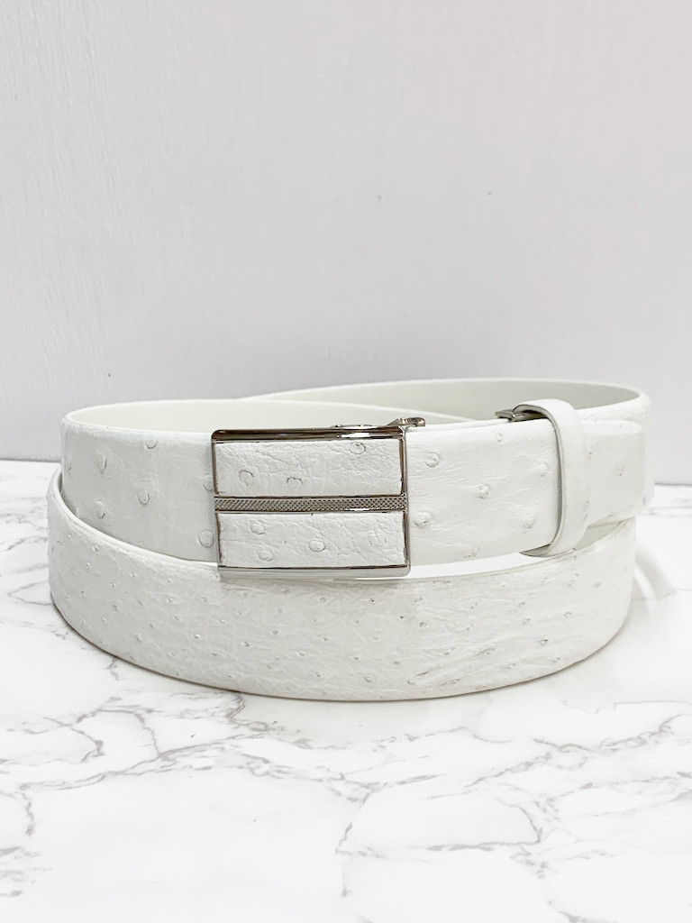 日本製　クライン・カルー　オーストリッチ　Lサイズ　３５㎜巾　上質　ベルト　真鍮磨き上げ金具　エキゾチックレザー