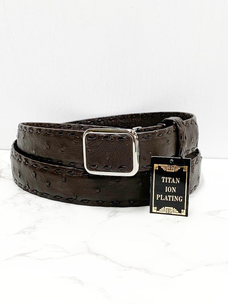 日本製　オーストリッチ　手縫い　無双　チタン金具製　３０㎜巾　上質　ベルト　エキゾチックレザー