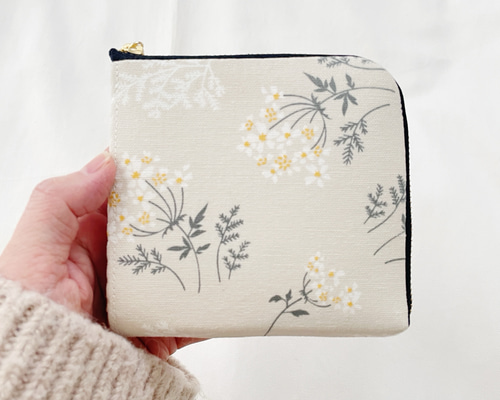 コンパクト L字ファスナー ミニ財布/Lace flower /蛇腹付き/花柄