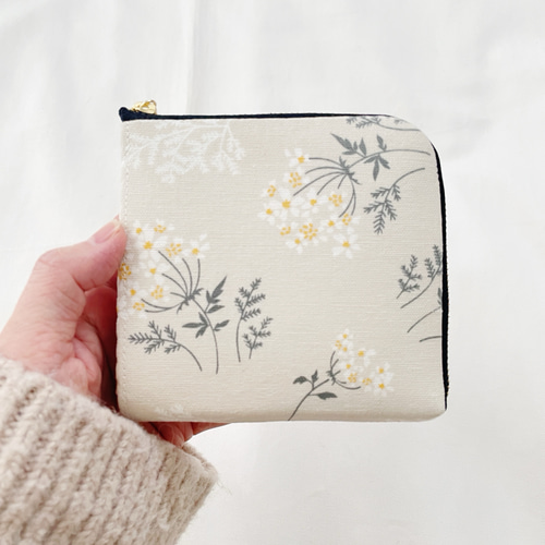 コンパクト L字ファスナー ミニ財布/Lace flower /蛇腹付き/花柄