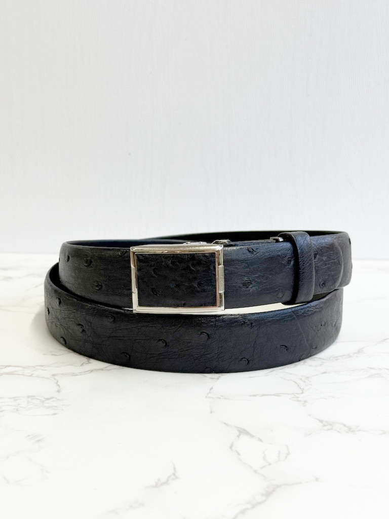 日本製　クライン・カルー　オーストリッチ　３０㎜巾　上質　ベルト　フリーサイズ　真鍮磨き上げバックル　エキゾチックレザー