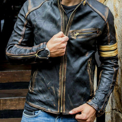 ヤギ革ユーズド加工ビンテージスタイルジャケット Goat Leather Distressed Jacket 1枚目の画像